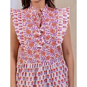 Top de Algodón Estampado Blanco y Naranja con Característica Transpirable - Product Image 2