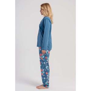 KADIN P.SUPREM XXL GOMLEK YAKA TAMAMI DUGMELI UZUN KOL CEPLI PIJAMA TAKIM - ม่วาย - ม่วาย - Product Image 3