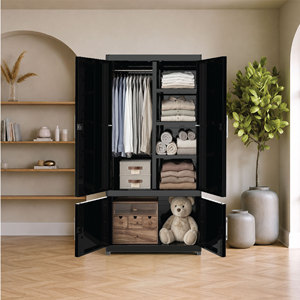 Naiba Plastic <b>Cabinet</b>/Wardrobe/Closet/Cupboard with Gray Hinged Flat Panel Doors Equipped with Lock, Shelves, and Hanger - Product Image 2