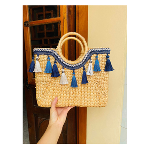Straw Purse With Flower Detail And Canvas Lining Made Of <b>Water</b> Hyacinth Material Handmade In Vietnam For <b>Ladies</b> Travel Use - Product Image 4