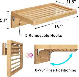 Bamboo <b>Towel</b> Rack with 5 Hooks Adjustable Wall/Door Mount Organizer Light Duty Storage for <b>Small</b> Bathrooms & Kitchens - Product Image 5