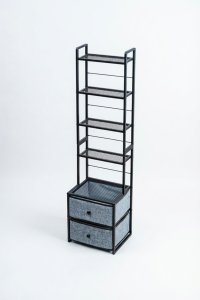 Estantería moderna alta con marco de metal y 2 cajones, ahorradora de espacio, duradera, para sala de estar u oficina en casa. - Product Image 6
