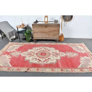 พรมสไตล์วินเทจขนแกะสีเบจสีแดงขนาด4.8x10ฟุตดีไซน์แบบเย็บติดโถงทางเดินทรงสี่เหลี่ยมผืนผ้าสำหรับห้องข้างเตียง - Product Image 1