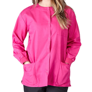 Women's Burgundy <b>Scrub</b> <b>Top</b> Long Sleeve Button Front With Pockets Hospital Uniforms Woven Cotton Polyester - Product Image 5