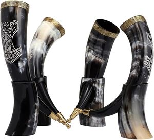 Cuerno vikingo con acabado realista, recipiente para beber de cuerno para coleccionistas medievales, cuerno vikingo para decoración temática de bar en casa - Product Image 2