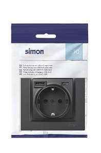 Base Schuko con USB A+C 10,5W nera S10 (Simon F1011432038) - Product Image 1