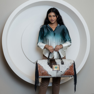 Grand sac à bagages en cuir de vachette personnalisé avec cheveux véritables sur cuir usiné Sac de voyage Weekender Overnight Carry on Travel Bag - Product Image 2