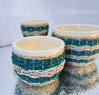 Pot Bunga Porselen Vietnam Berkualitas Tinggi dengan Anyaman Rumput Laut Ramah Lingkungan untuk Taman Luar Ruangan Desain Modern Tradisional