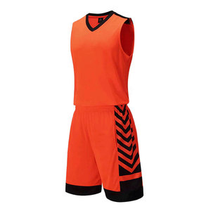 Conjunto de camiseta de baloncesto naranja para hombre, uniforme de poliéster sin mangas con cuello en V que absorbe la humedad, nombre del equipo personalizado, impresión personalizada - Product Image 2