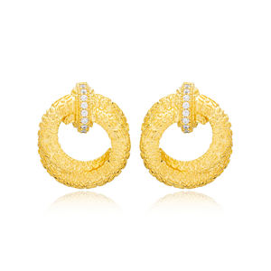 Dainty รอบรูปร่างเพทายหินพื้นผิวต่างหูสตั๊ดตุรกีขายส่ง925เครื่องประดับเงิน - Product Image 1