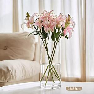 Vente en gros Vase en verre cylindrique transparent pour décoration intérieure Vase en verre cristal de table pour fleurs - Product Image 2