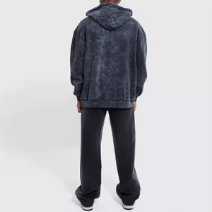 Custom Streetwear Hip Hop Zipper Blank Vintage 100% High Quality Cotton Heavyweight <b>Zip</b>-up Embroidered Acid Wash Oversized - Product Image 3