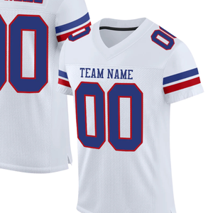 Camiseta de Fútbol Blanca Personalizada con Nombre de Equipo, Cualquier Nombre y Número, Ribete Rojo y Azul, Uniforme de Fútbol Americano Transpirable - Product Image 2