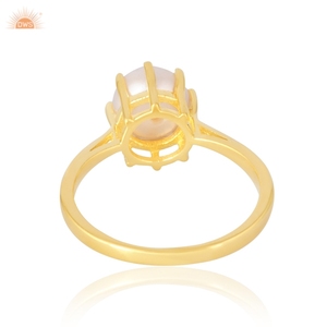 Belle bague de créateur en or massif 14 carats avec perle élégante Bague en or pour femmes Cadeau pour femme - Product Image 4