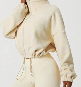 Bulk Wholesale Crop Outdoor Casual Heavyweight <b>Women</b> Custom <b>Zip</b> <b>up</b> 100% Fleece 600 GSM Hoodies - Product Image 3