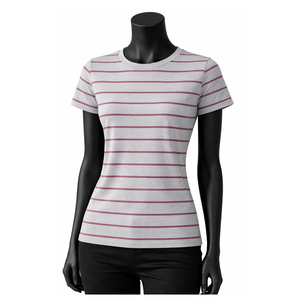 เสื้อยืดผ้าฝ้ายลายทางสำหรับผู้หญิง ทรงเข้ารูป แขนสั้น คอกลม เสื้อยืดพื้นฐานสำหรับผู้หญิง ขายส่ง - Product Image 1