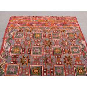 Tapis turc 4,9x7,4 pi (150x227 cm), tapis persan vintage rouge Kilim - Product Image 4