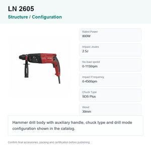 Linoon LN 2605สว่านเจาะกระแทกไฟฟ้าขนาด26มม. SDS Plus 800W 220V/240V เครื่องมือไฟฟ้าสำหรับอุตสาหกรรม - Product Image 2