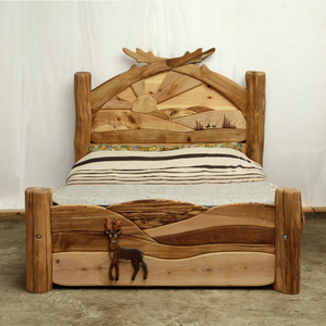 La última cama rústica con plataforma de madera maciza con cabecero tallado adornado, tamaño King/Queen a precio mayorista - Product Image 3