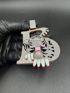 Custom B Letter And Tiger Moissanite Round Cut Hip Hop <b>Initial</b> <b>Pendant</b> For Men 925 <b>Silver</b> Party Fine Jewelry <b>Pendants</b> & Charms - Product Image 3