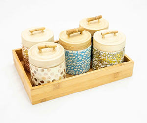 Pot à bonbons unique en bambou tressé carré, incrusté de nacre et décoré de coquille d'œuf laquée, pour le Nouvel An lunaire - Product Image 1