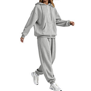 Sudaderas con capucha con cremallera y logotipo personalizado al por mayor conjuntos de Jogger unisex de invierno para hombre Conjunto de sudadera de 2 piezas pantalones de chándal y sudaderas con capucha conjunto de 2 piezas - Product Image 5