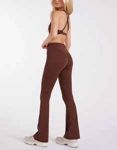 Venta al por mayor de alta calidad cintura elástica Flare Yoga Leggings mujeres de cintura alta estiramiento Flare Leggings Fitness gimnasio entrenamiento - Product Image 6