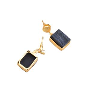 Wholesale Brass Statement <b>Earrings</b> Drop Raw Natural Stone Design 18K Gold Plated Finish Fashion Forward Style Ready to Ship - Product Image 4