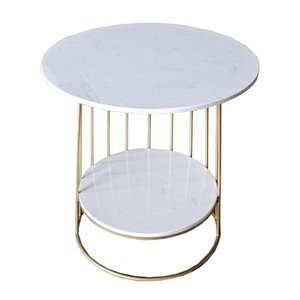 Contemporary Two-Tiered Side <b>Table</b> White <b>Marble</b> Top & Bronze Frame Durable Living Room Furniture <b>Set</b>-TT68117 - Product Image 1