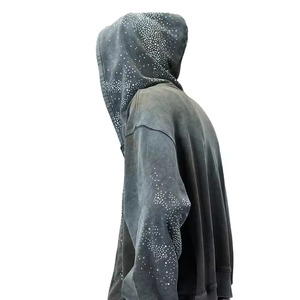 Sweat-shirts surdimensionnés pour hommes de style vintage, tissu en molleton français délavé à l'acide, fermeture éclair en strass, respirant - 100% coton, hiver - Product Image 2