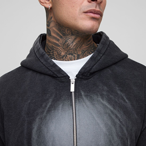 เสื้อฮู้ดซิปผ้าฝ้าย 100% หนัก 450GSM สำหรับฤดูใบไม้ร่วง แบบสเปรย์วอชสั่งทำพิเศษ พร้อมบริการพิมพ์โลโก้ด้วยความร้อนตามแบบ ODM - Product Image 2