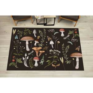 Alfombra con Diseño de Hongos: Decoración Botánica Negra, Alfombra para Mascotas, Alfombra Delgada No Tejida - Product Image 1