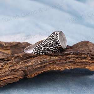 Bague de style antique en argent sterling 925 de qualité supérieure, faite à la main, avec un sertissage semi-monté de 12 mm, pour cabochon, plaquée or, bijoux - Product Image 2