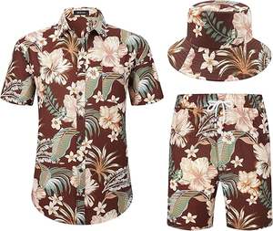 ชุดวอร์มผู้ชาย ชุดกางเกงขาสั้น เสื้อเชิ้ตติดกระดุมลำลอง กางเกงขาสั้น ชุดออกกำลังกาย ชุดกีฬา ชุดลำลองสไตล์ฮาวาย ชุดฤดูร้อน กางเกงขาสั้นใส่สบาย - Product Image 1
