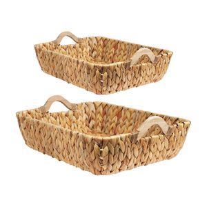 Lot de 2 paniers de rangement tissés en jacinthe avec poignées Paniers de garde-manger en osier écologiques pour le rangement sur étagère - Product Image 1