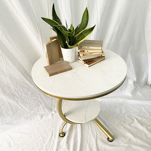 Modern Luxury Two-Tiered Side <b>Table</b> White <b>Marble</b> Top and Bronze Frame Durable Living Room Furniture <b>Set</b>-TT68124 - Product Image 6