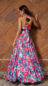 Ensemble de lehenga en soie et mousseline imprimée pour femmes PHULWARI |   Lehenga semi-couture coupe ajustée pour les fêtes, avec Choli de créateur pour les mariages - Product Image 5