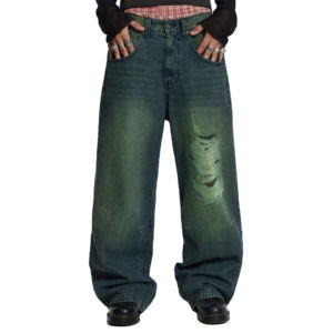 Fabricante de pantalones vaqueros, pantalones vaqueros holgados personalizados para hombre, pantalones vaqueros apilados lavados con cremallera de diseñador de peso pesado personalizados - Product Image 1