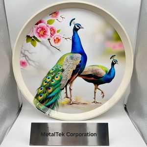 Bandeja de servicio redonda única con estampado de patrón Floral moderno hecho a mano, bandejas organizadoras de regalo decorativas para aperitivos y bebidas de colores personalizados - Product Image 6