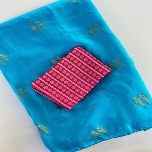 Sari en soie de jute pure VASTRA COTTAGE, tissage de perroquet, bordure en dentelle Moti avec contraste, chemisier Banarasi, tenue de fête - Product Image 6