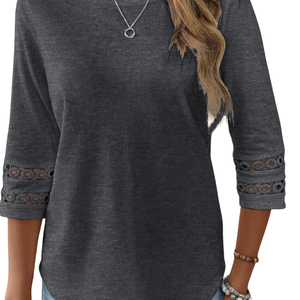 Blusa Casual de Manga Larga para Mujer, Cuello Holgado, Detalle de Encaje en las Mangas, 100% Algodón, Tejido de Verano, Elegante, Ropa de Moda para el Día a Día - Product Image 5