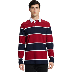 Polo de Manga Larga a Rayas Rojas y Azul Marino para Hombre - Casual y Moderno - Product Image 2