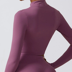 เสื้อยืดแขนยาวมีซิปสำหรับผู้หญิงเสื้อยืดออกกำลังกายฟิตเนสเล่นโยคะน้ำหนักเบา - Product Image 3