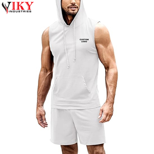 Pantaloncini da allenamento senza maniche da uomo completi da 2 pezzi con canotte con cappuccio tuta da ginnastica - Product Image 6