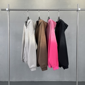 Custom Vintage Acid Washed Double Zipper Hoodie <b>Pullover</b> <b>Men</b> Blank Heavyweight Plain Cotton Thick French Terry Sun Faded Hoodies - Product Image 3