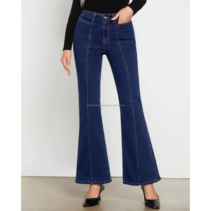 Classic Blue Denim Flare Jeans Women High Waisted Slim Fit <b>Bell</b> Bottoms women denim jeans pants - Product Image 2