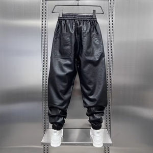 Pantalon en cuir personnalisé de haute qualité pour hommes de grande taille Logo en relief 3D jambe droite style décontracté mi lourd élastique léger - Product Image 3