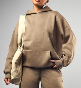 Sudadera con Capucha Extra Grande sin Cordones de Moda al por Mayor OEM, Ropa Premium de Fábrica, Sudadera con Capucha de Algodón Gris Pizarra para Mujer - Product Image 6