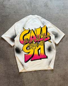 T-shirt unisexe imprimé lavé à l'acide avec logo personnalisé 100% coton coupe ample conception à épaules tombantes 280 Gsm à la mode pour hommes femmes - Product Image 1