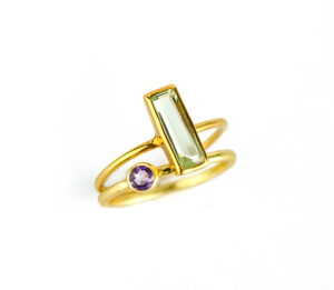 Handmade Sterling Silver Gold Plated Adjustable <b>Ring</b> Amethyst Peridot Hydro Gem 5MM To 20MM Bezel Set Rectangle With Round Shape - Product Image 1